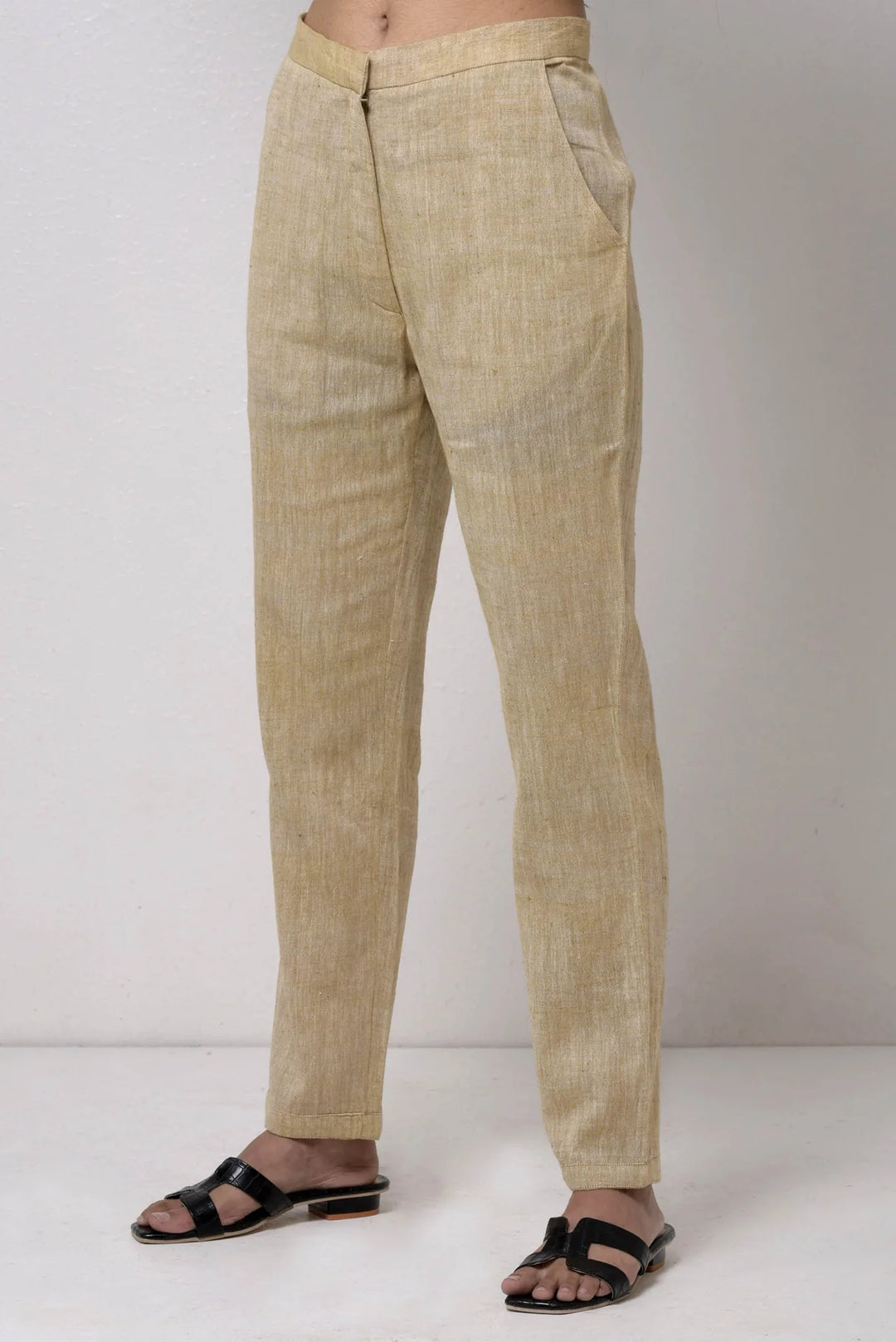 Beige Cotton Trousers with Insert Pockets | Ayana Handwoven Trousers - Beige