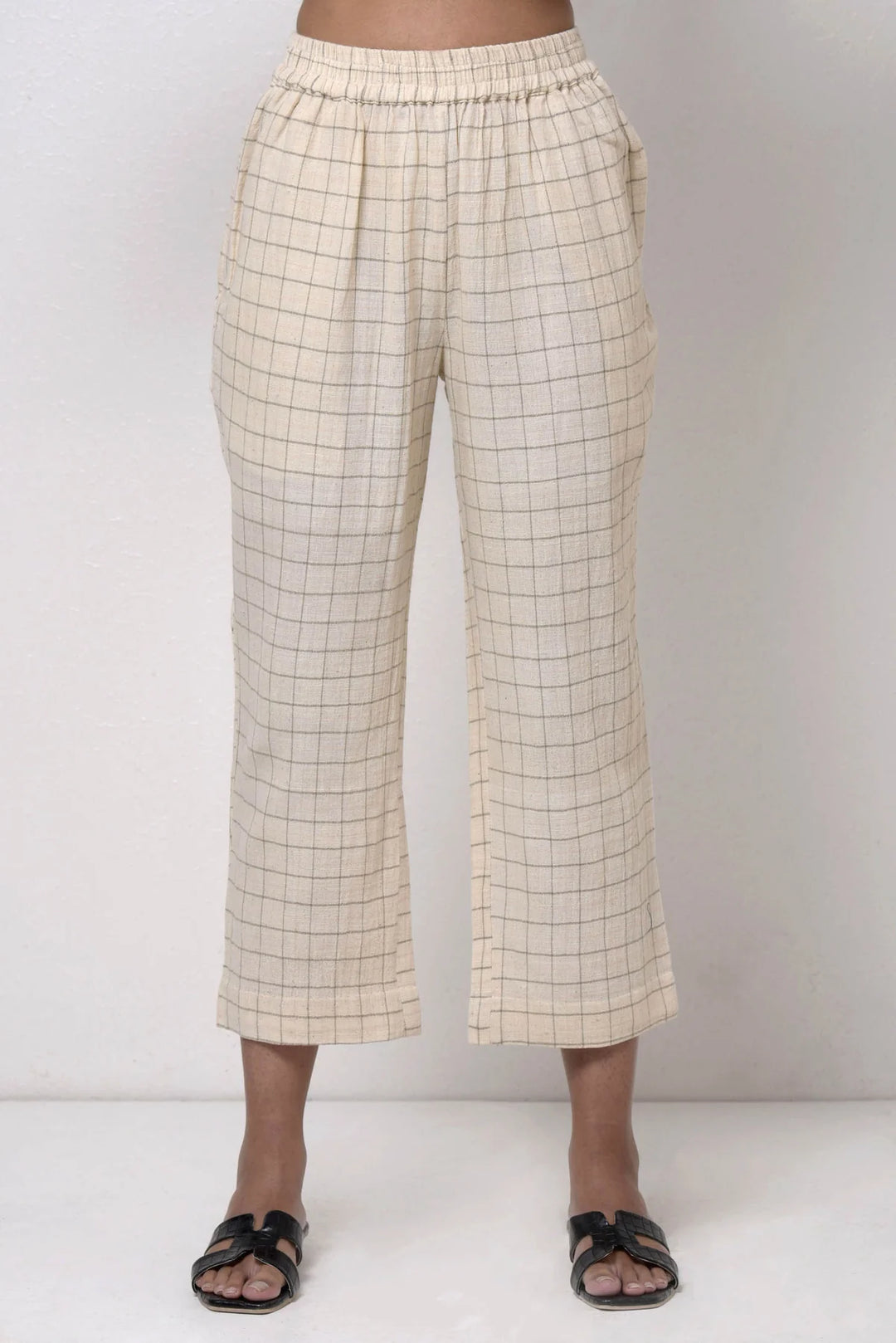 Off-White Handwoven Ankle-Length Trousers | Kiru Handwoven Trousers - Off-white