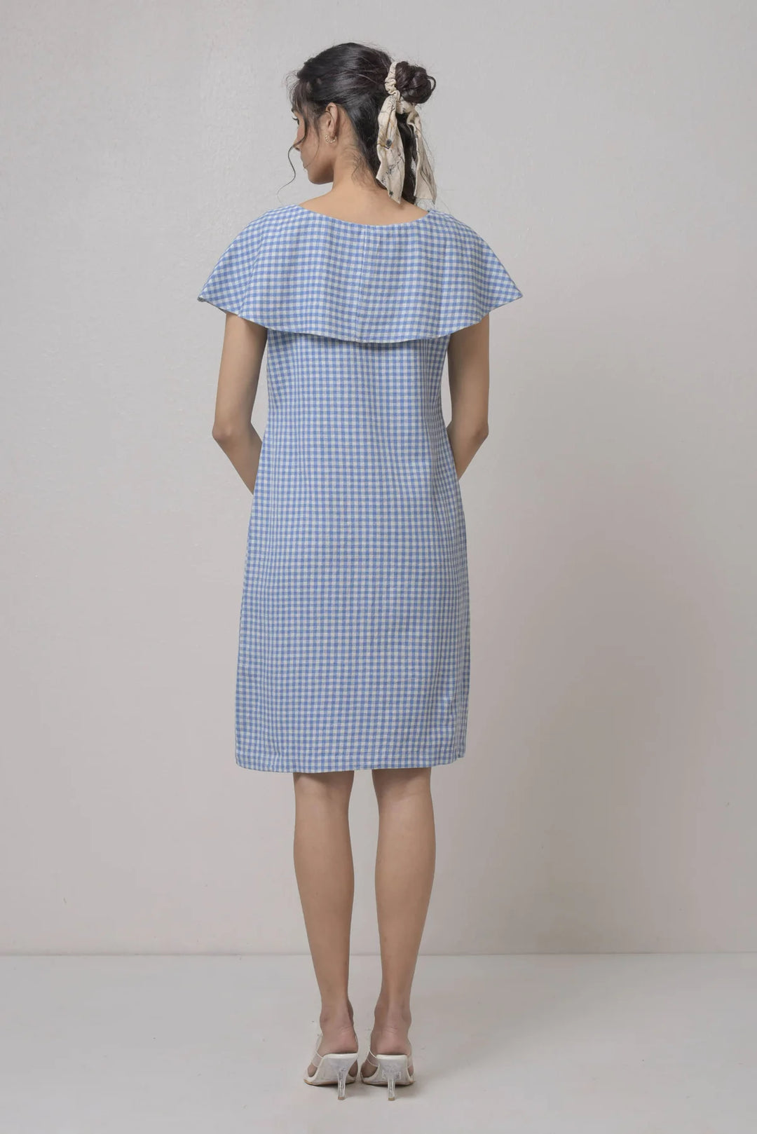 Handwoven Cotton Dress: Blue & White, Sleeveless, Vintage Charm | Mia Handwoven Cotton Dress - Blue