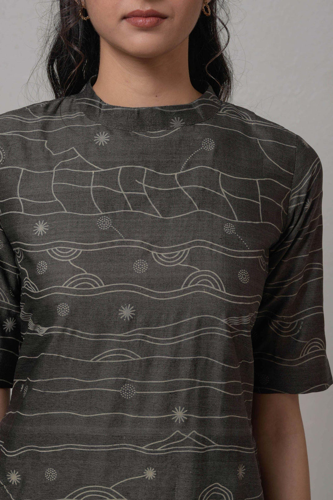 Handwoven Silk Dress with Abstract Print | Ellone Handwoven Cotton Dress - Gray