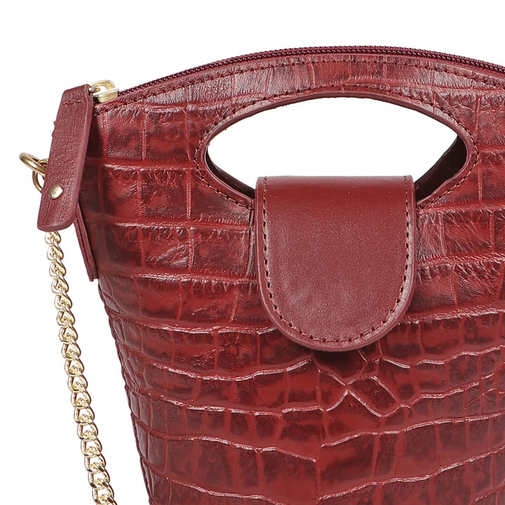 Marsala Leather Sling Bag | Party Glow Marsala Croco Sling Bag
