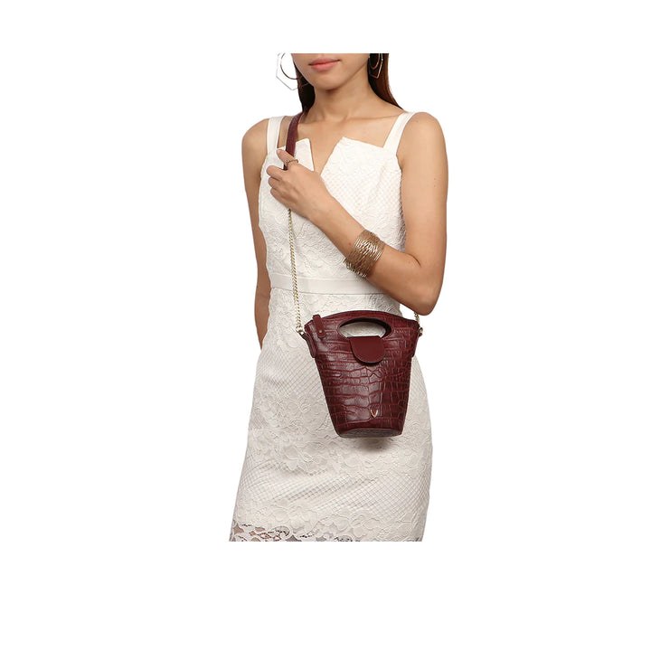 Marsala Leather Sling Bag | Party Glow Marsala Croco Sling Bag