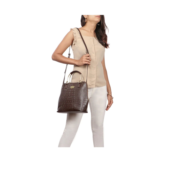 Brown Leather Satchel Bag | Chic Everyday Brown Baby Croco Satchel Bag