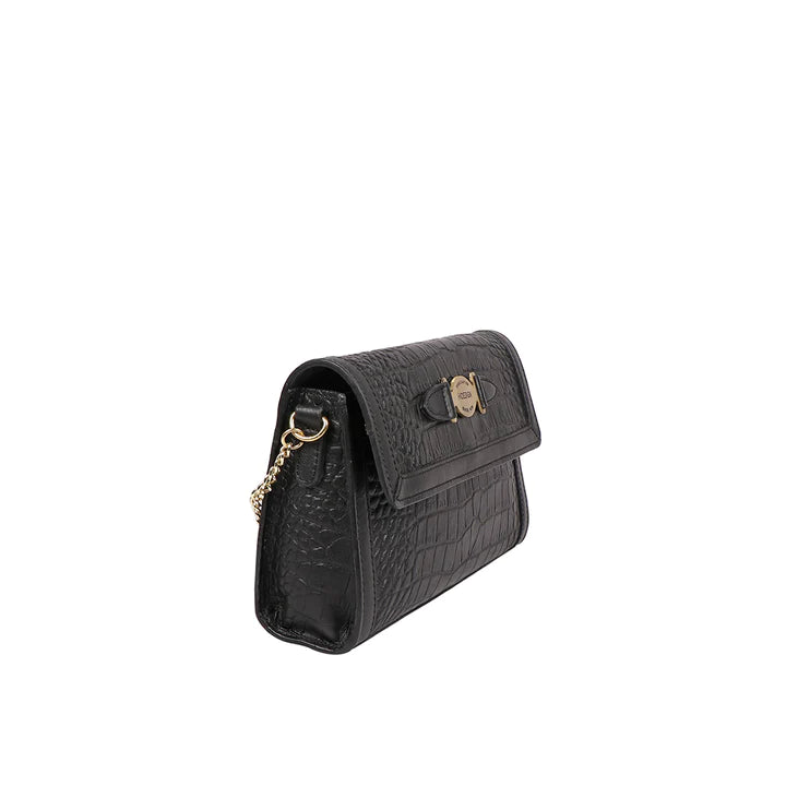 Black Leather Sling Bag | Stylish Black Croco Leather Sling Bag