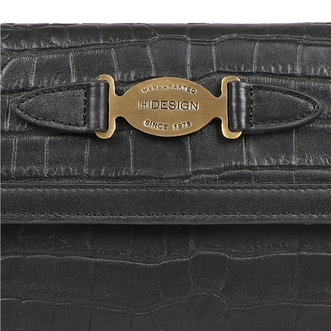 Black Leather Sling Bag | Stylish Black Croco Leather Sling Bag