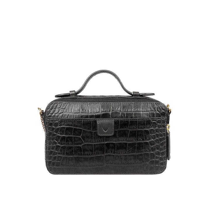 Black Leather Sling Bag | Classic Black Croco Leather Sling Bag