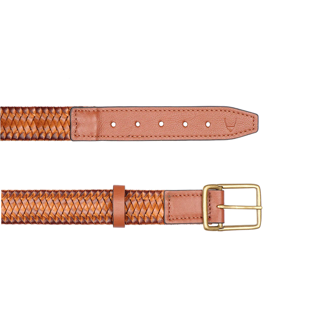 Men's Polished Woven Leather Belt | Polished Tan Woven Men's Belt