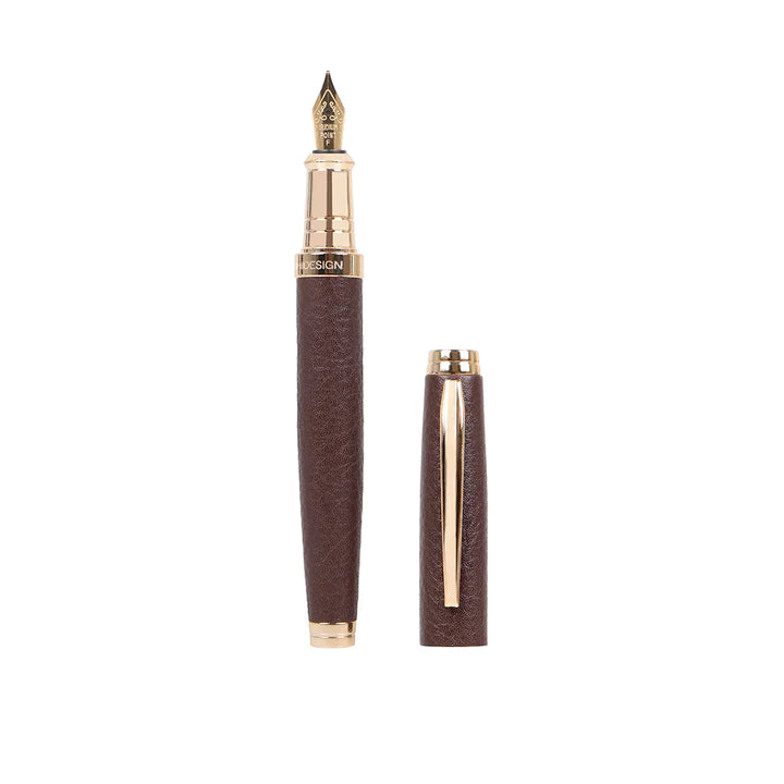 Brown Fountain Pen | Brass & Leather Elegance - Fountain Pen