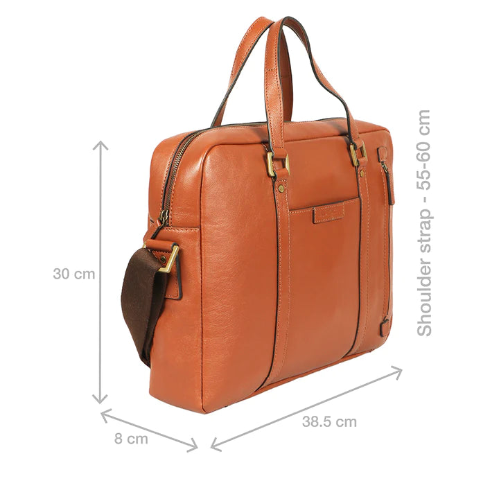 Executive Briefcase, Tan Leather, Adjustable Strap | Executive Essential Briefcase