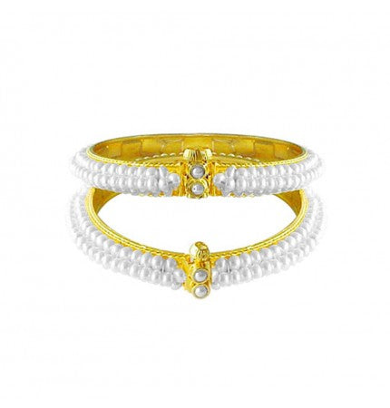 White Seed Pearl Bangle - 6-6.5 Inches, Clip-on Closure | Whimsical Floral Pearl Bangle