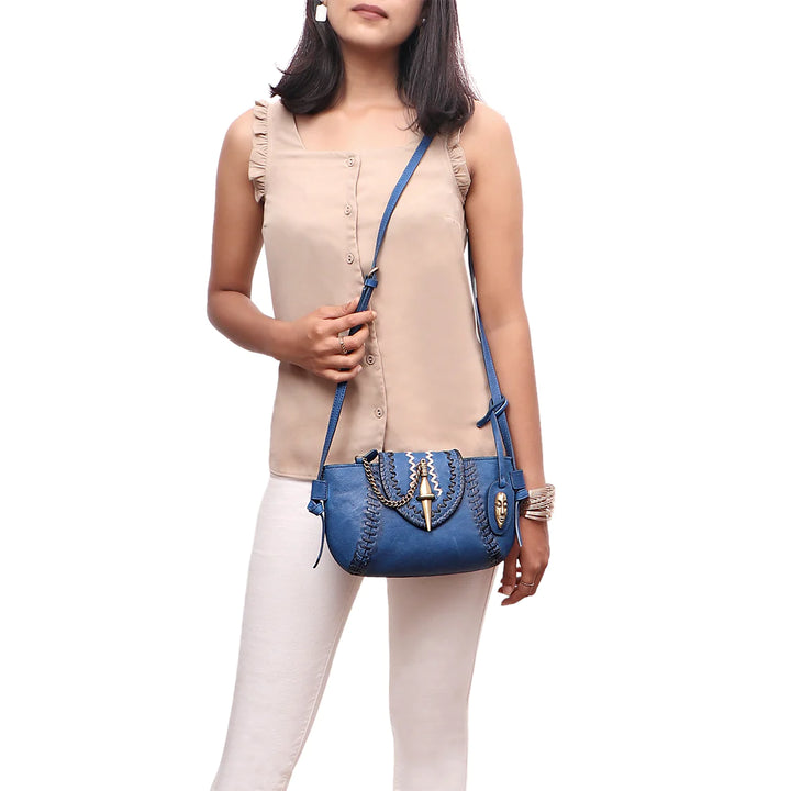 Blue Leather Sling Bag | Statement-Maker Textured Leather Sling Bag