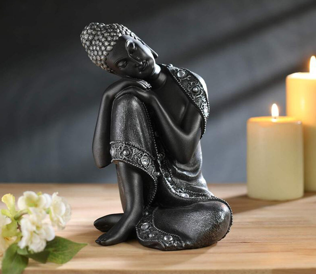 Serene Black Resting Buddha Decorative Showpiece