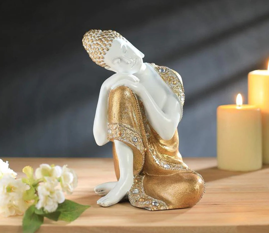Serene White Resting Buddha Decorative Showpiece