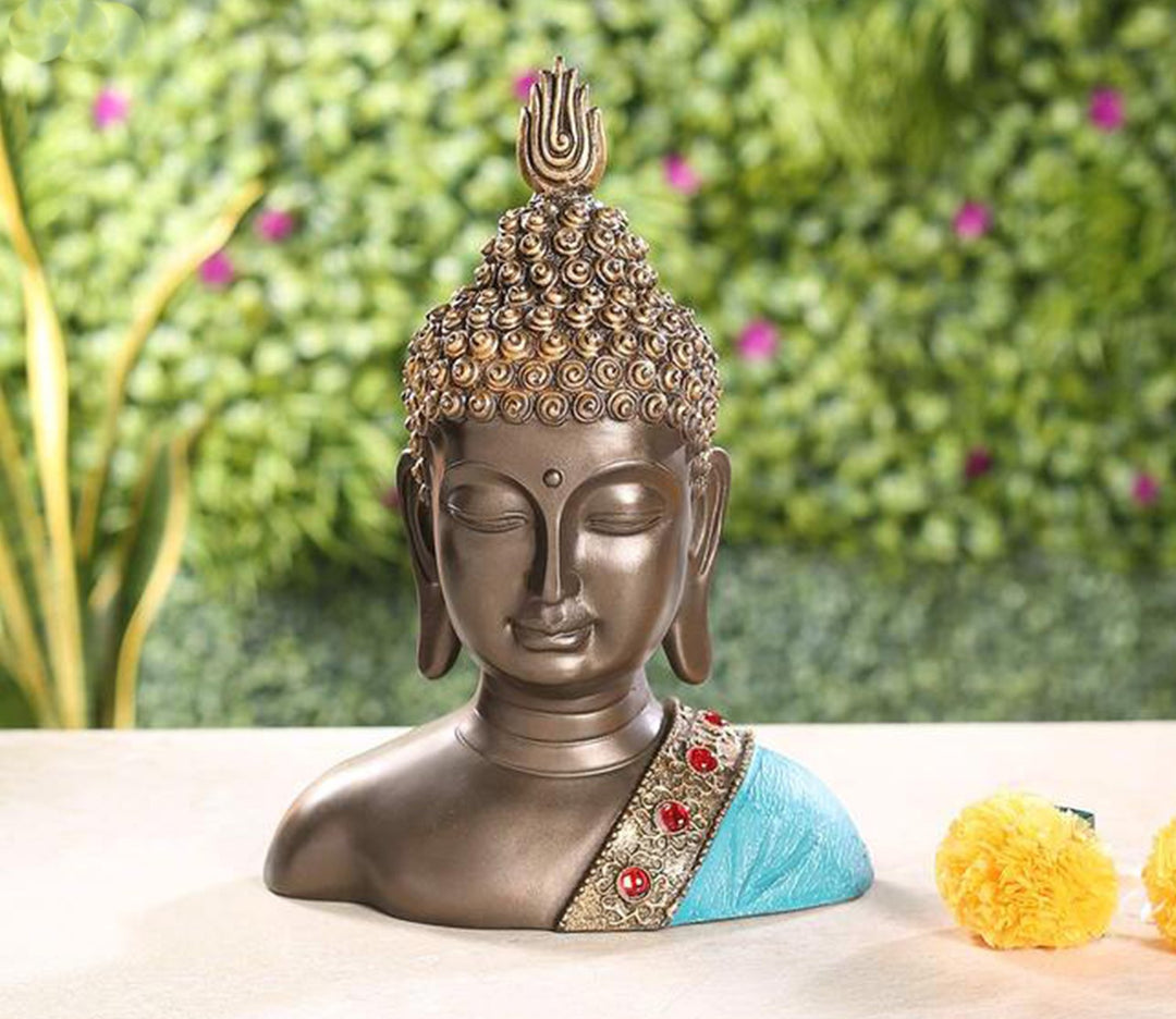 Serene Brown Buddha Bust Decorative Showpiece