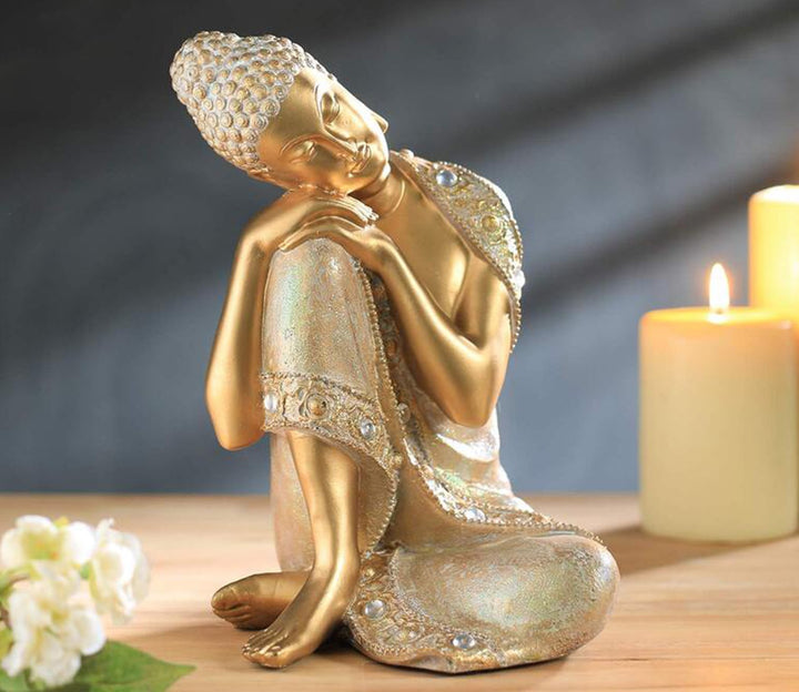Serene Gold Resting Buddha Decorative Showpiece