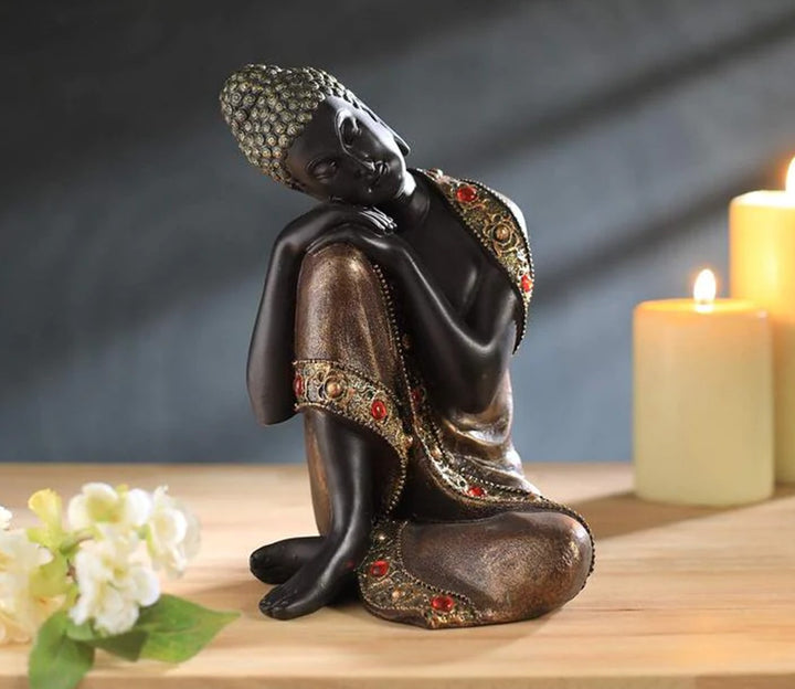 Serene Brown Resting Buddha Decorative Showpiece