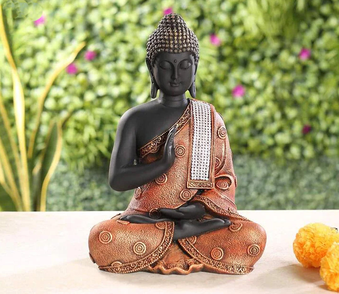 Captivating Orange Blessing Buddha Figurine