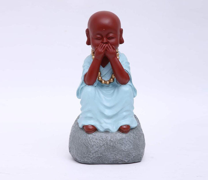 Silent Monk Decorative Figurine | Tatva Monk Dont Speak Bad Decorative Showpiece (Blue)