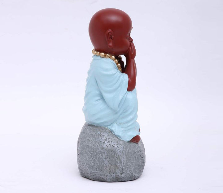 Silent Monk Decorative Figurine | Tatva Monk Dont Speak Bad Decorative Showpiece (Blue)