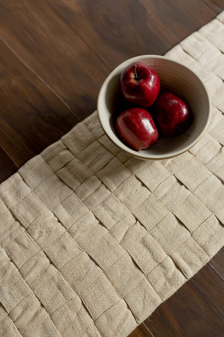 Beige Handwoven Table Runner with Organic Design and Indian Craftsmanship | Double Entendre Handwoven Table Runner - Beige