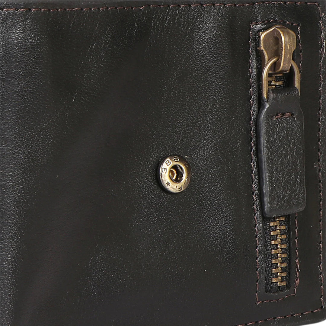 Men's Black Leather Bifold Wallet | Stylish Zip-Front Bi-Fold Wallet