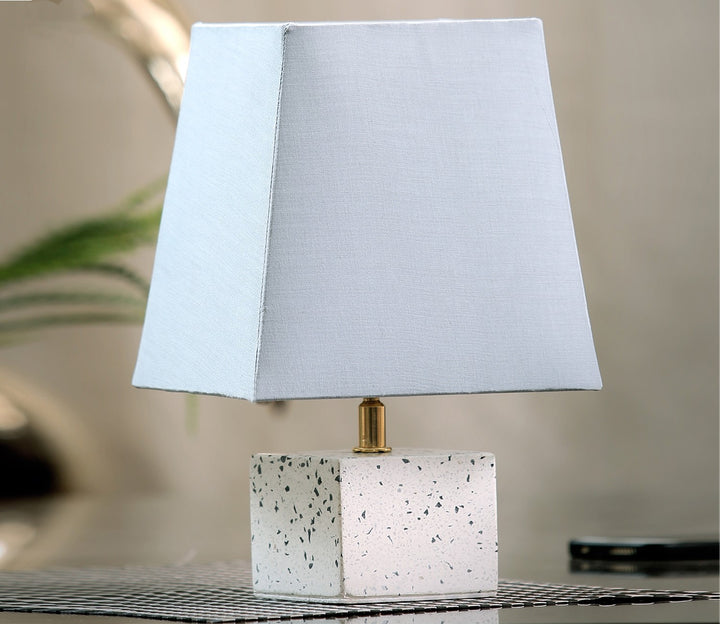 White Terrazzo Table Lamp with Grey Shade
