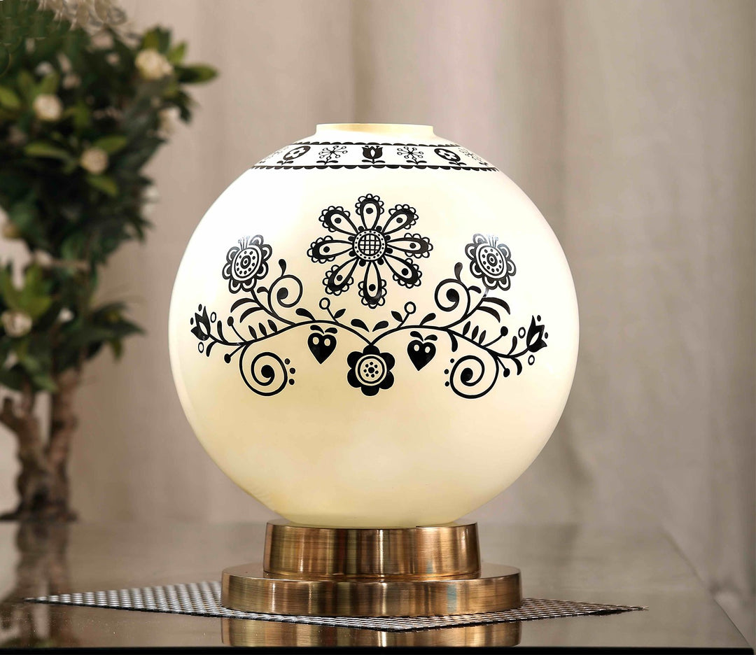 Elegant Black Art Glass Lamp with Antique Brass Base