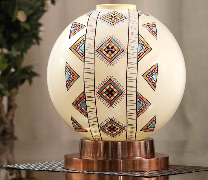 Elegant White Glass Table Lamp with Copper Antique Base