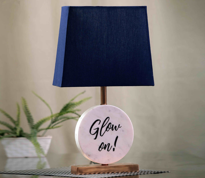 Vintage Blue Shade Table Lamp with Copper Base