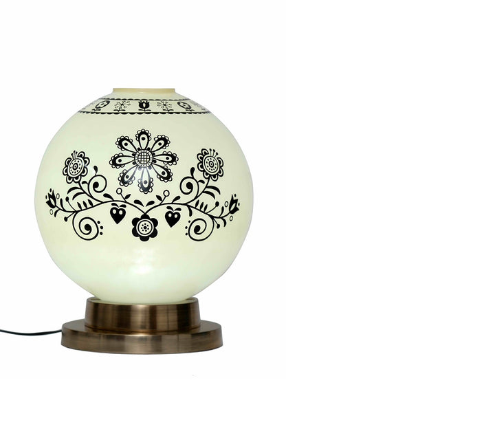Elegant Black Art Glass Lamp with Antique Brass Base