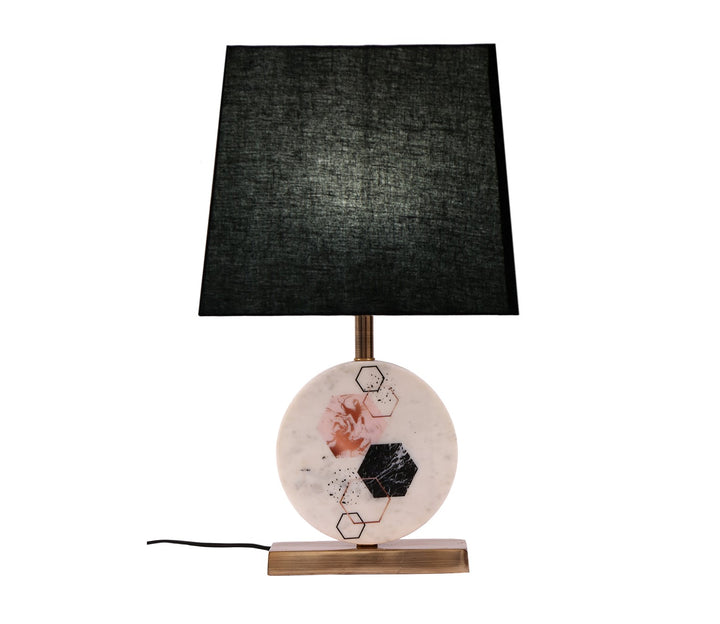 Black Marble Table Lamp with Brass Base & Fabric Shade