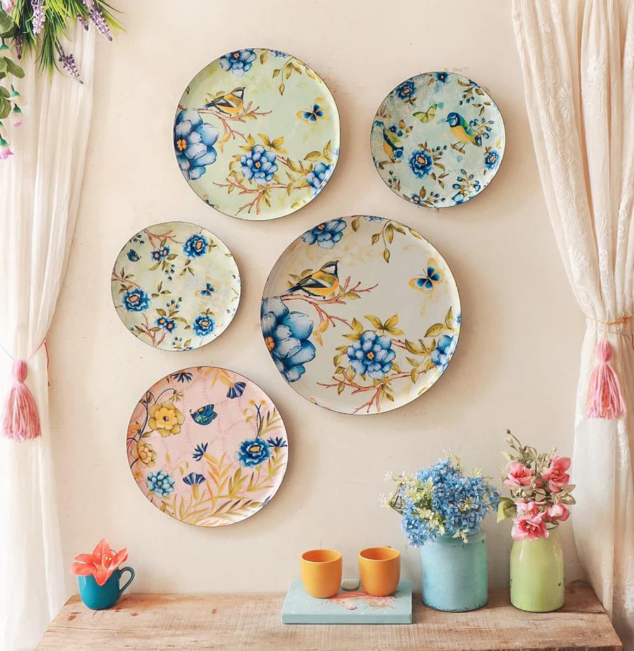 Metal Wall Plate Set with Easy Hanging | Miracle Garden Wall Plates Set of 5