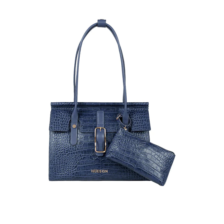 Blue Leather Tote Bag | Versatile Blue Croco Tote Bag