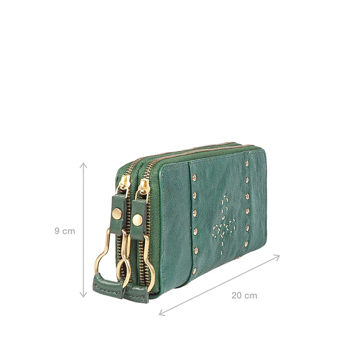 Teal Leather Double Zip Wallet | Exquisite Double Zip Around Wallet