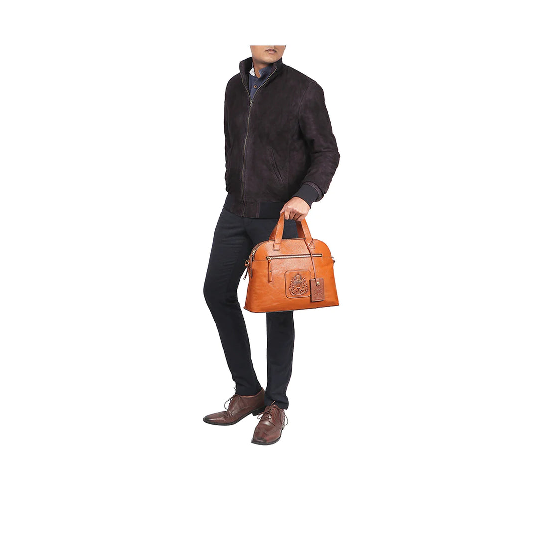 Premium Leather Work Bag, Tangerine | Stylish Commuter Shoulder Bag