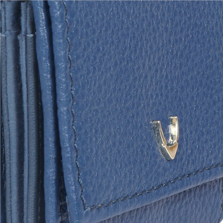 Blue Leather Bi-Fold Wallet | Brass Embellished Bi-Fold Wallet