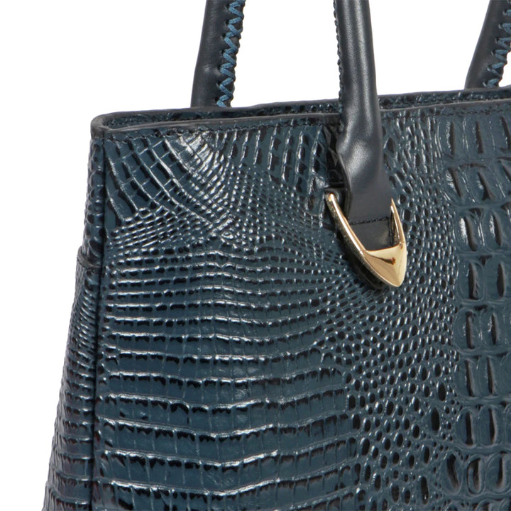 Blue Leather Work Tote Bag | Mn Blue Shiny Baby Croco Work Tote