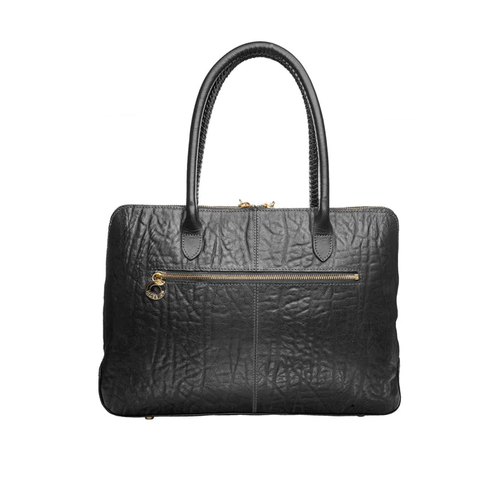 Black Leather Tote Bag | Black Elephant Print Tote Bag
