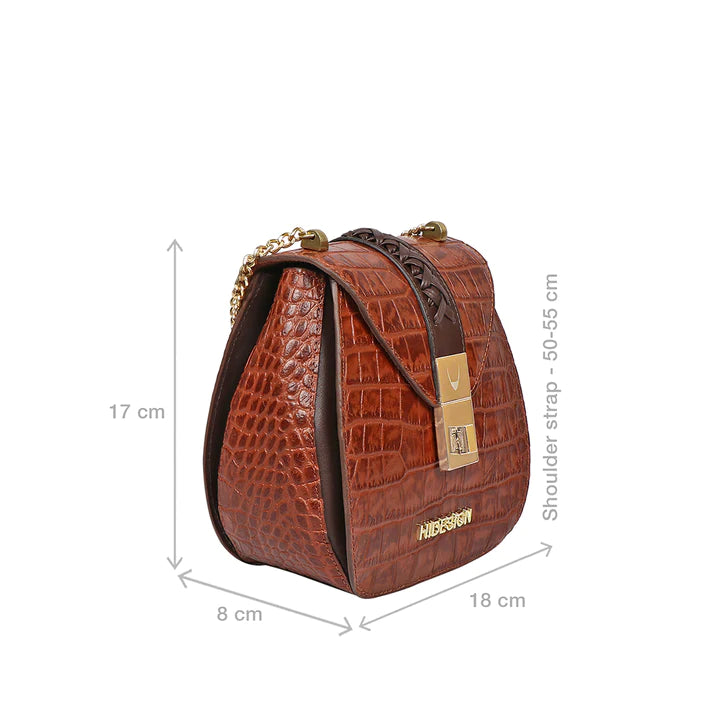 Tan Leather Sling Bag | Freedom Tan Shiny Croco Sling Bag