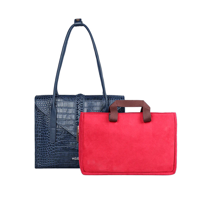 Blue Leather Convertible Tote Bag | Mn Blue Croco Convertible Tote